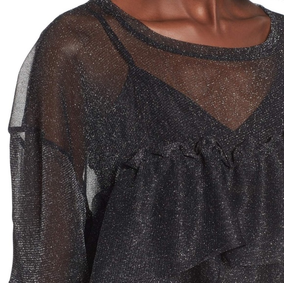 BP - Ruffle Black Metallic Mesh Tee - Picture 4 of 5